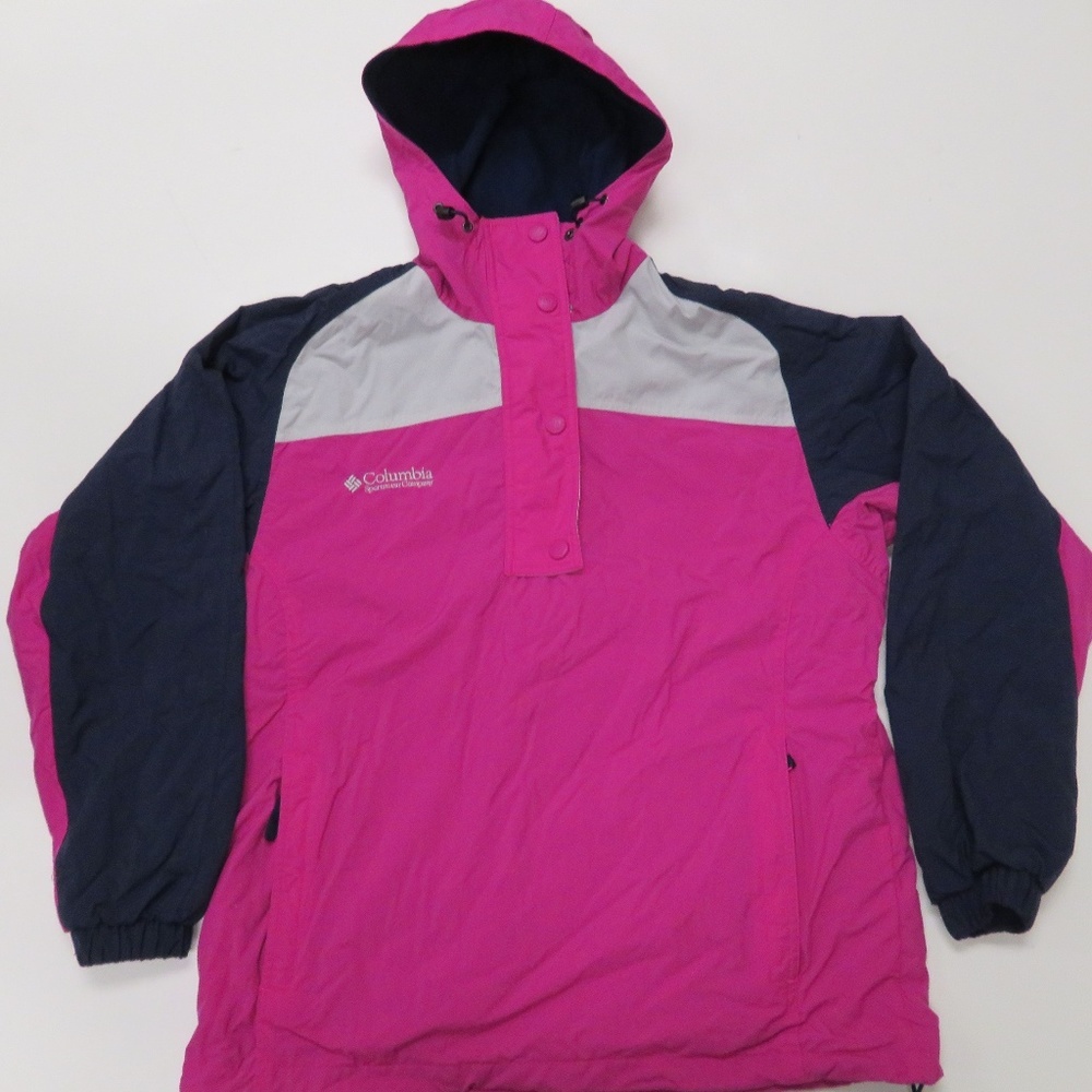 Columbia Anorak Womens Medium Pink Hooded Pullover Vintage Rain Jacket 1/2 Zip‎
